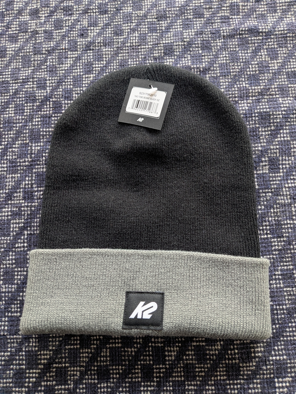 K2 Black & Gray Cuffed Beanie NWT